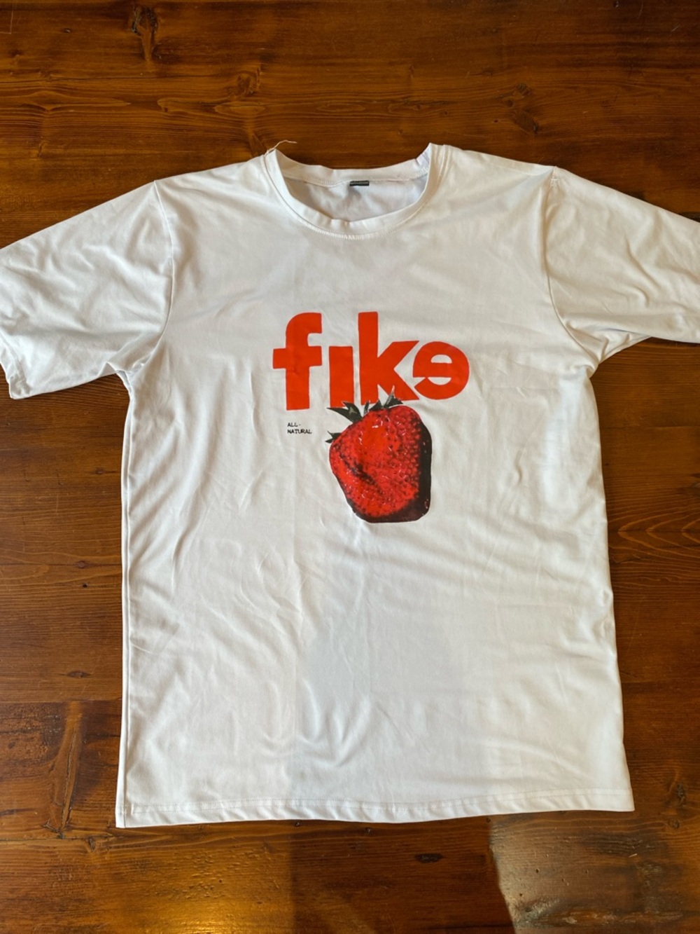 Fike White Graphic Tee with Bold Red Logo and Strawberry Print